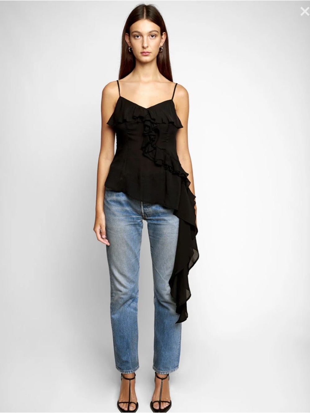 Pixie Market Black LEONIE RUFFLED CASCADE TOP